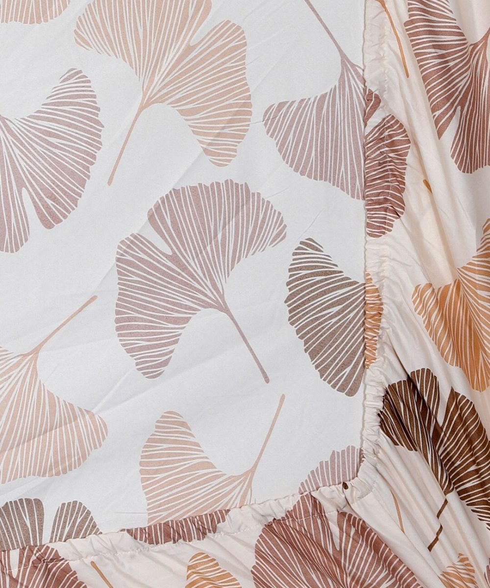 Off White Leaves Single Fitted Bedsheet With 1 Pillow Cover