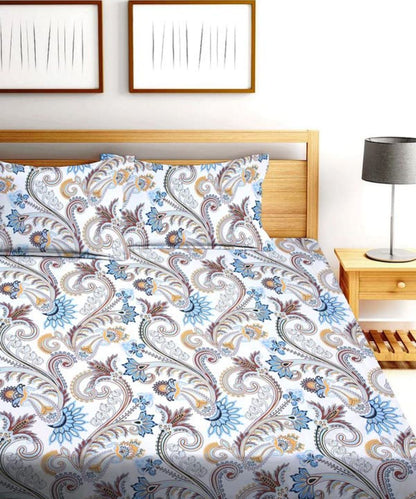 Cream Blossom King Size Bedsheet With 2 Pillow Cover