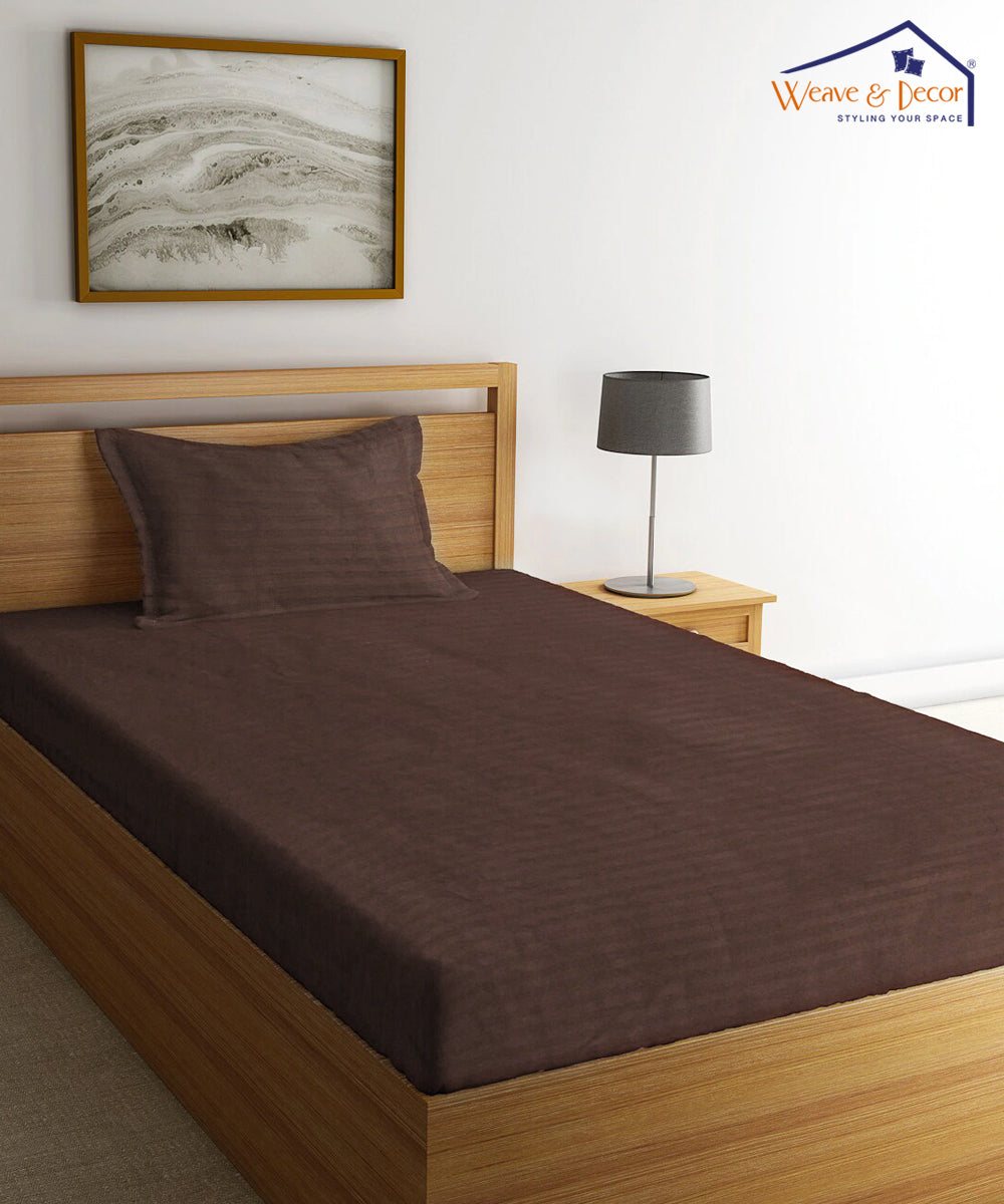 Brown Single Fitted Bedsheet With 1 Pillow Cover