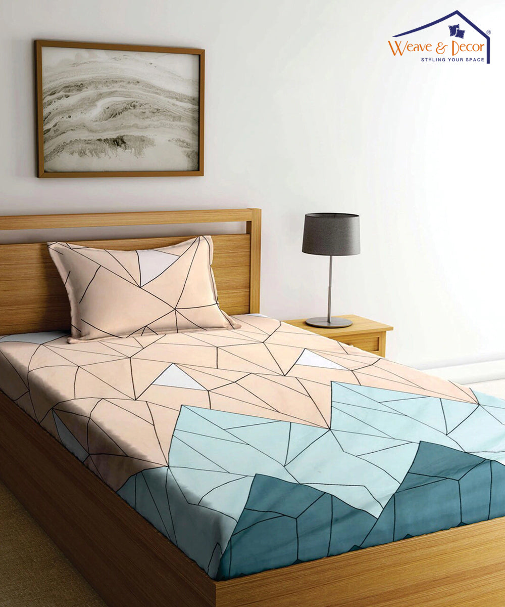 Multi Color Geometric Single Fitted Bedsheet With 1 Pillow Cover
