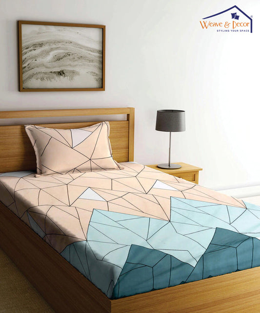 Multi Color Geometric Single Fitted Bedsheet With 1 Pillow Cover