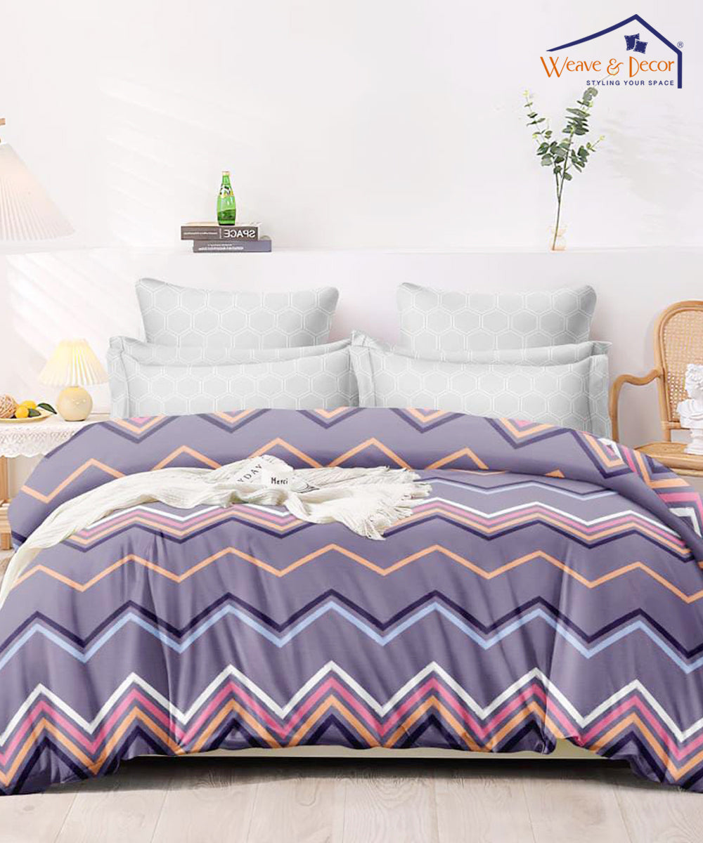 Purple Zigzag  King Fitted Bedsheet With 2 Pillow Covers