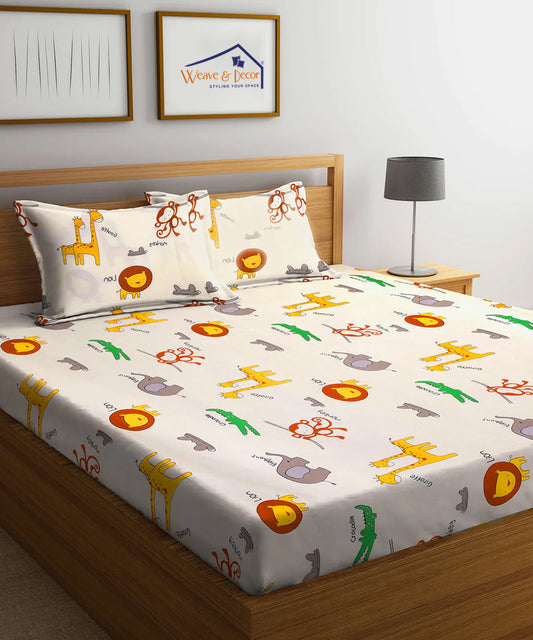 Cute Kids Super King Fitted Bedsheet With 2 Pillow Covers