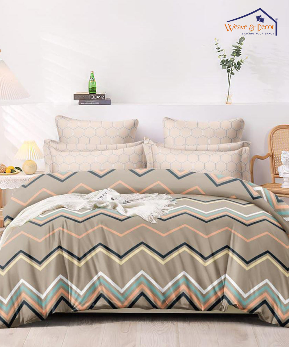 Brown Zigzag Single Fitted Bedsheet With 1 Pillow Cover