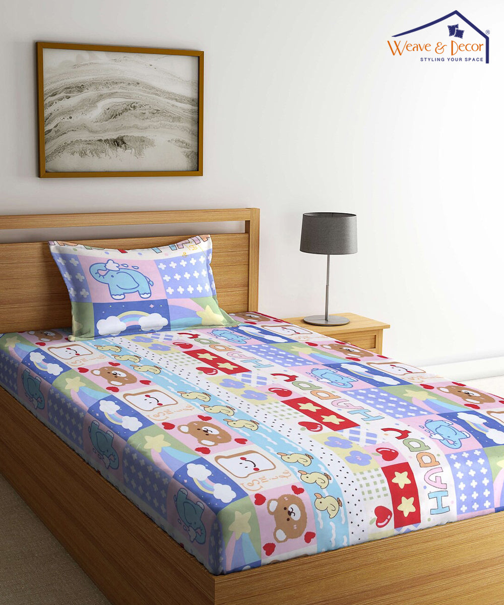 Cute Kids Single Bedsheet With 1 Pillow Cover