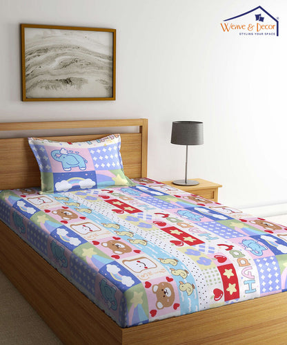 Cute Kids Single Bedsheet With 1 Pillow Cover