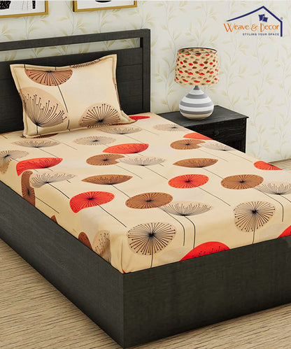 Beige Bloom Single Fitted Bedsheet With 1 Pillow Cover