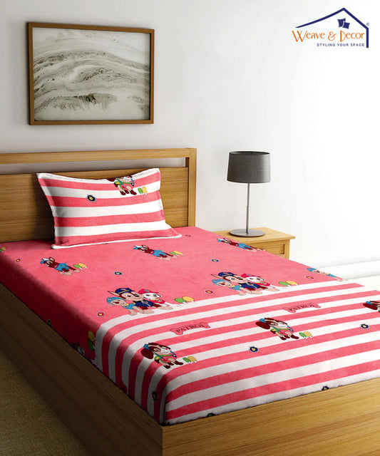 Paw Patrol Peach Single Bedsheet With 1 Pillow Cover