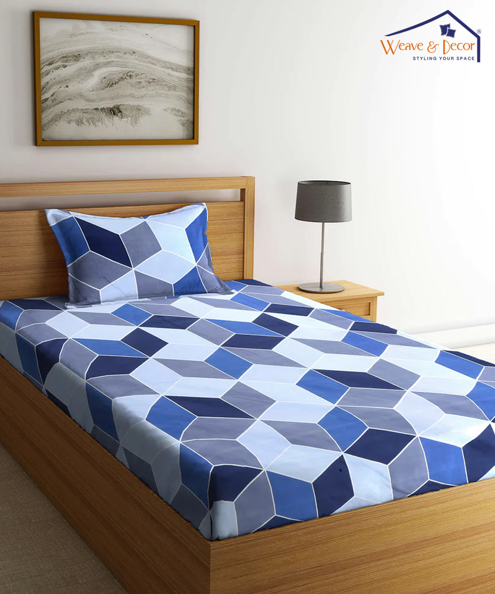 Rhombus Blue Single Bedsheet With 1 Pillow Cover