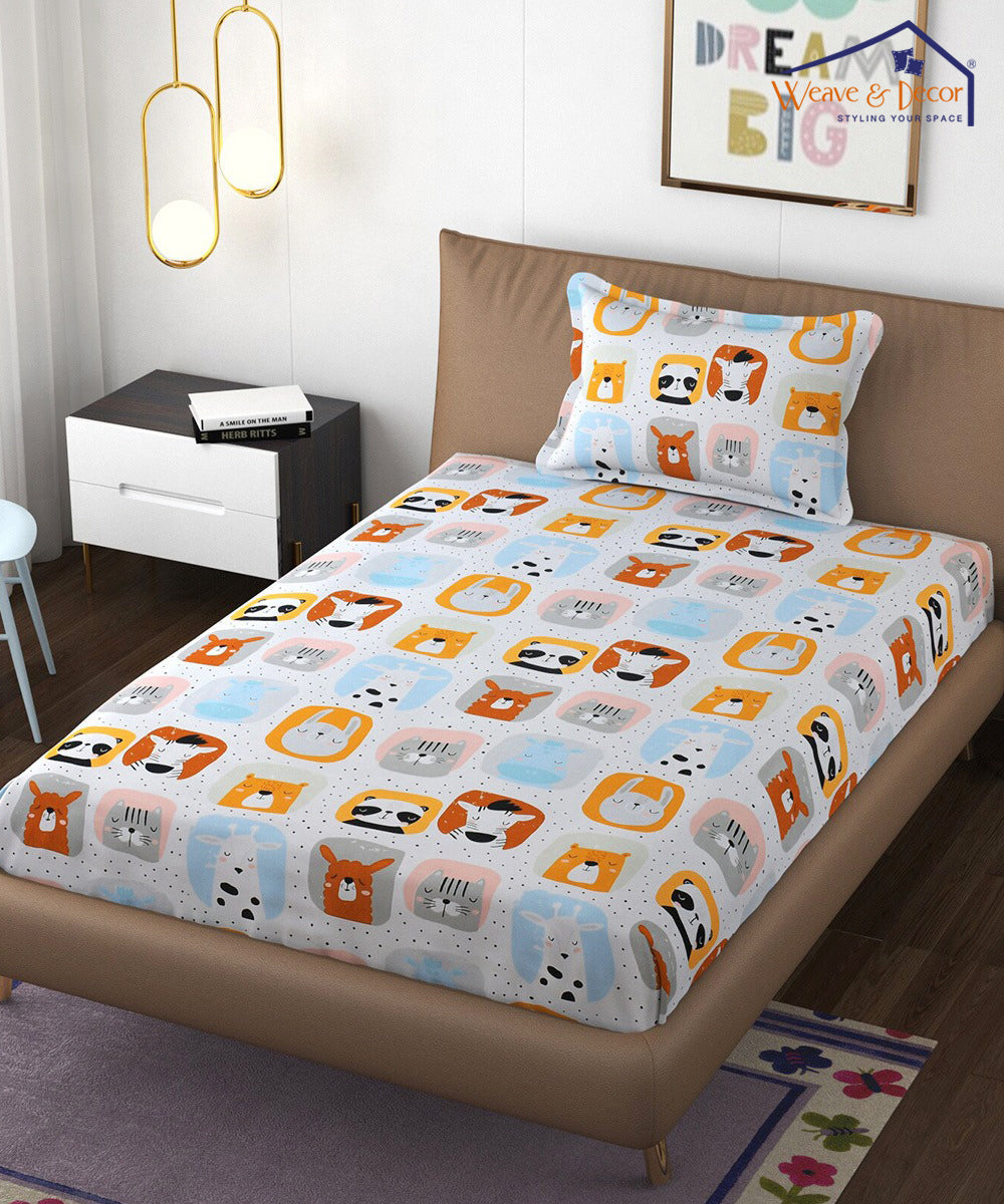 Cute Kids Single Fitted Bedsheet With 1 Pillow Cover