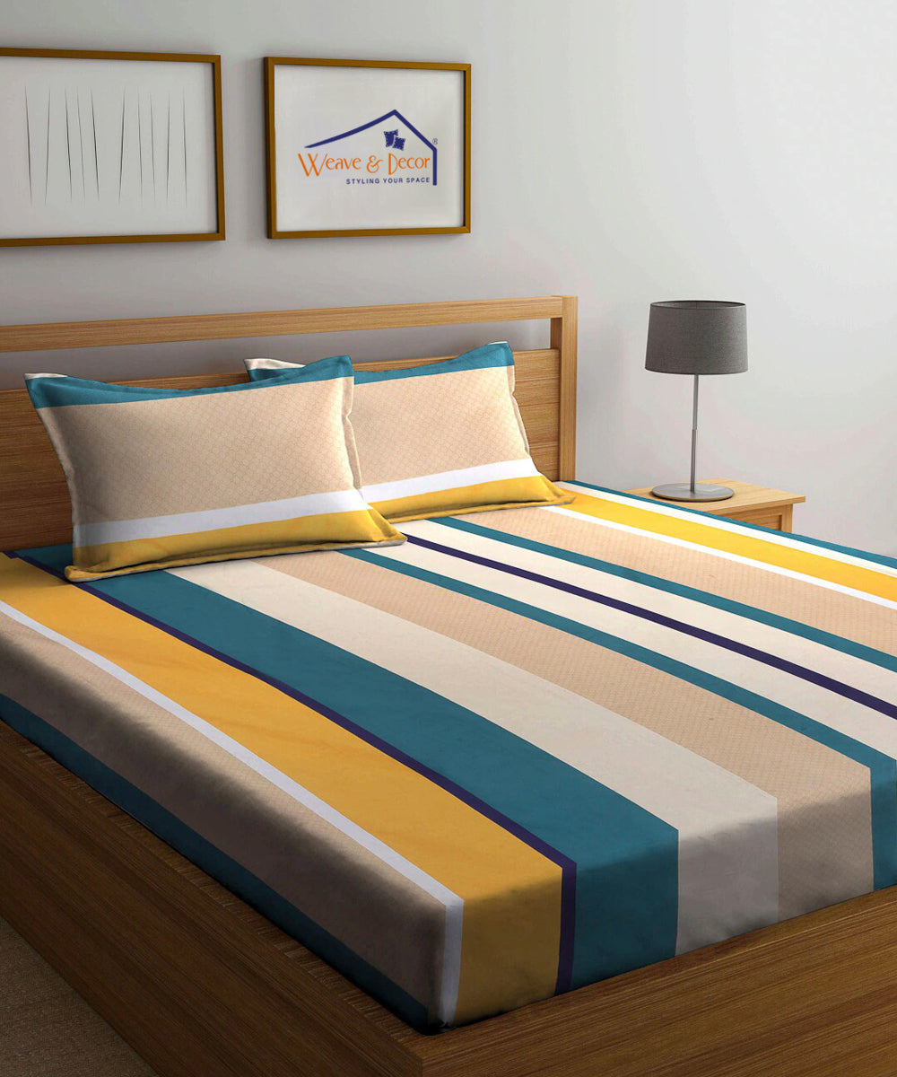Multi Color Double Bedsheet With 2 Pillow Covers