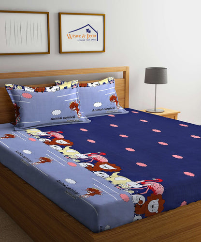 Animal Carnival Super King Fitted Bedsheet With 2 Pillow Covers