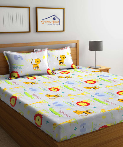Cute Kids Super King Fitted Bedsheet With 2 Pillow Covers