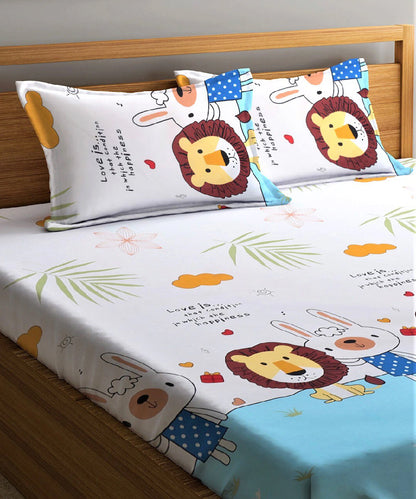 Multi-Color Cartoon King Size Bedsheet with 2 Pillow Covers