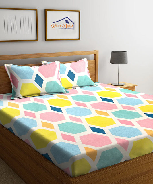 Hexa Geometric Super King Fitted Bedsheet With 2 Pillow Covers