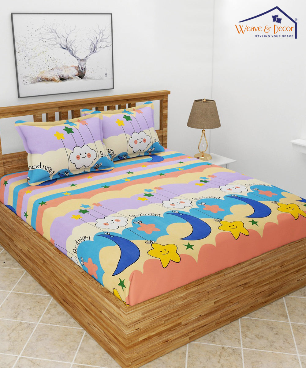 Cute Kids Super King Fitted Bedsheet With 2 Pillow Covers
