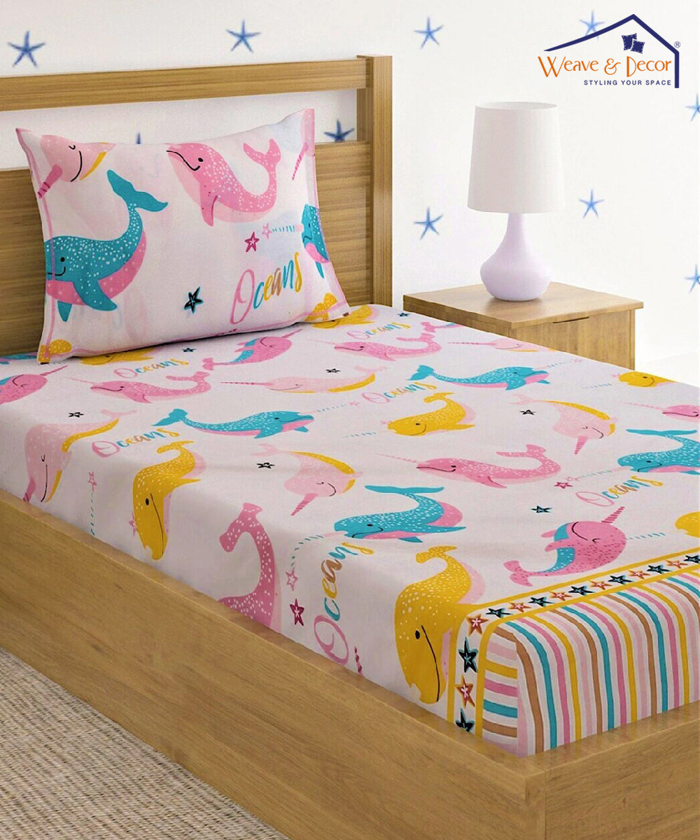 Ocean Fantasy Kids Single Bedsheet with 1 Pillow Cover