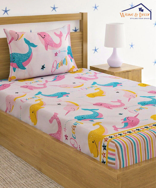 Ocean Fantasy Kids Single Bedsheet with 1 Pillow Cover