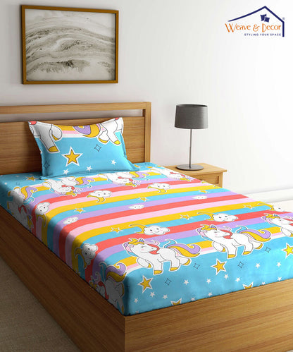 Unicorn Fantasy Kids Single Bedsheet With 1 Pillow Cover