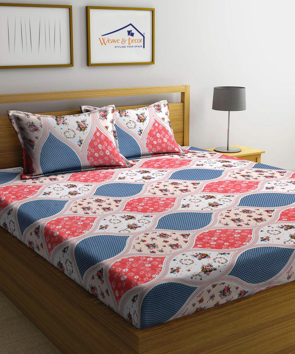 Multi Color Floral Queen Fitted Bedsheet With 2 Pillow Covers