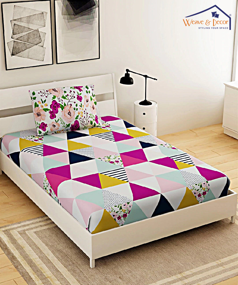 Multicoloured Triangles Single Bedsheet With 1 Pillow Cover