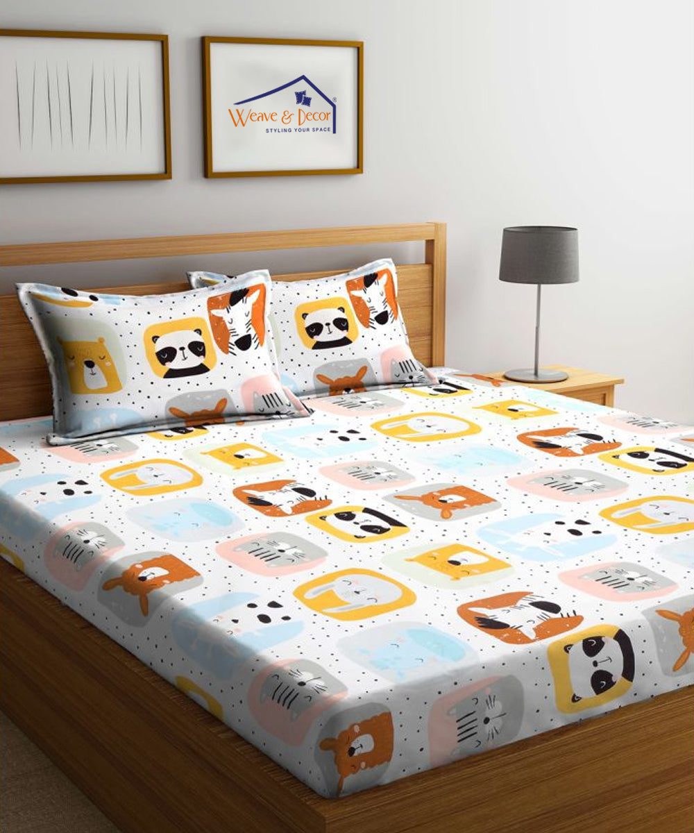 Cute Kids King Size Bedsheet with 2 Pillow Covers