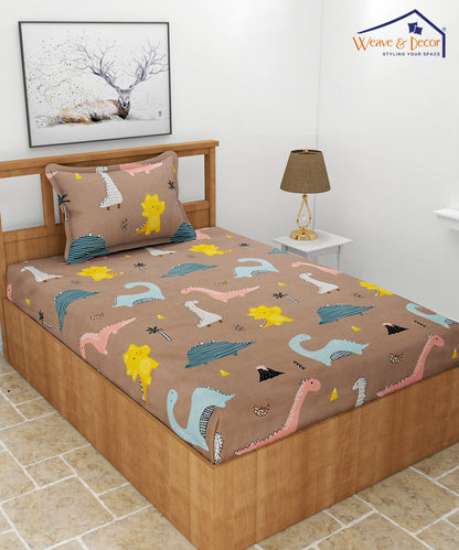Dino Wonderland Single Bedsheet With 1 Pillow Cover