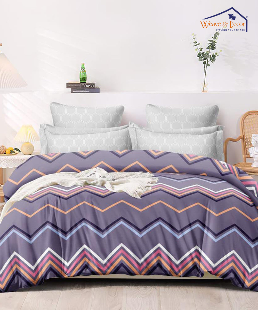 Purple Zigzag Single Bedsheet With 1 Pillow Cover