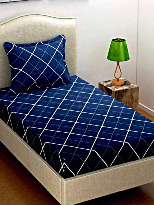 Navy blue Rhombus Single Bedsheet With 1 Pillow Cover