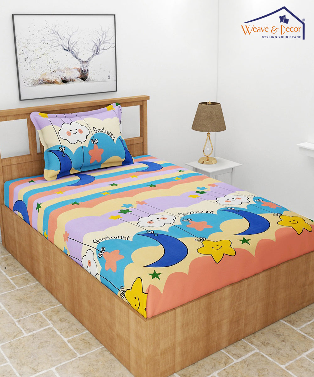 Cute Kids Single Fitted Bedsheet With 1 Pillow Cover