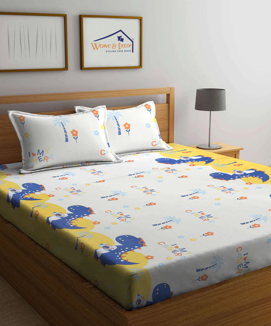 Cute Kids King Fitted Bedsheet With 2 Pillow Covers