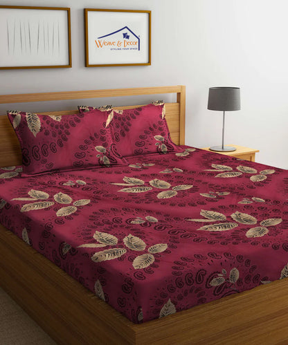 Red Floral Double Bedsheet With 2 Pillow Cover