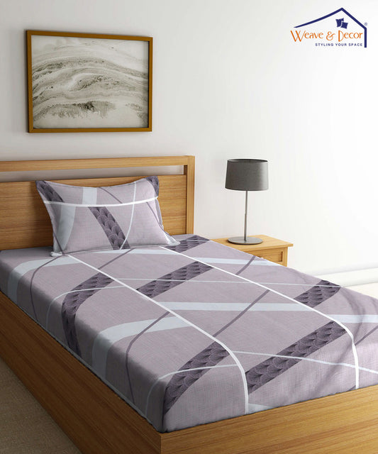 Grey and White Single Fitted Bedsheet With 1 Pillow Cover
