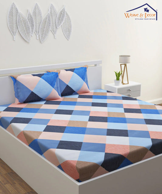 Multi Color Checks King Size Bedsheet With 2 Pillow Cover