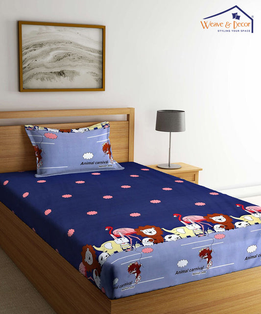 Animal Carnival Kids Single Bedsheet With 1 Pillow Cover