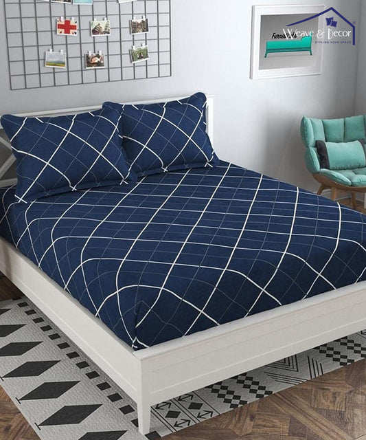 Blue Checks King Size Bedsheet With 2 Pillow Cover