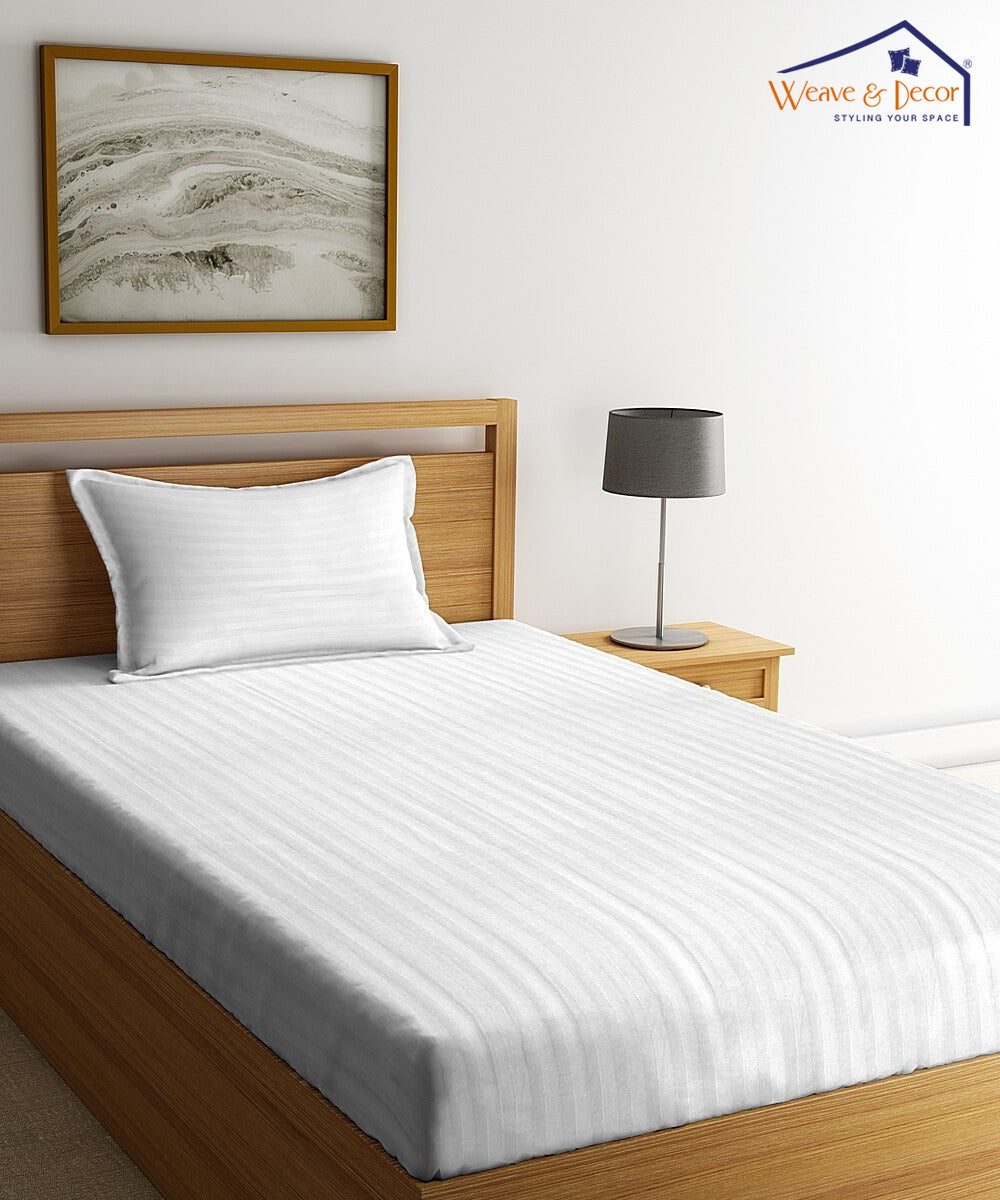 White Satin Stripe Single Bedsheet With 1 Pillow Cover