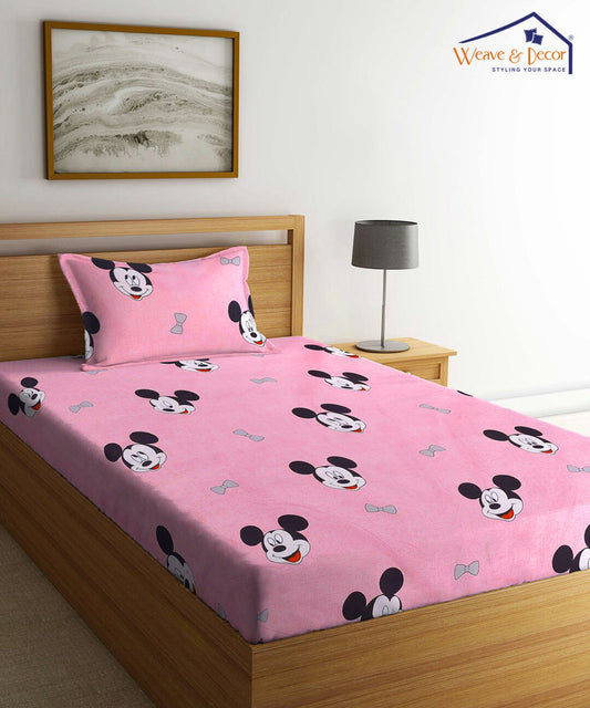 Kids Cute Single Fitted Bedsheet With 1 Pillow Cover