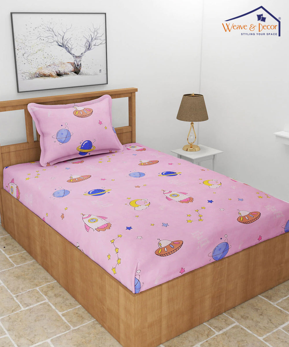 Pink kids Single Bedsheet With 1 Pillow Cover