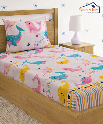 Dolphin Kids Single Fitted Bedsheet With 1 Pillow Cover