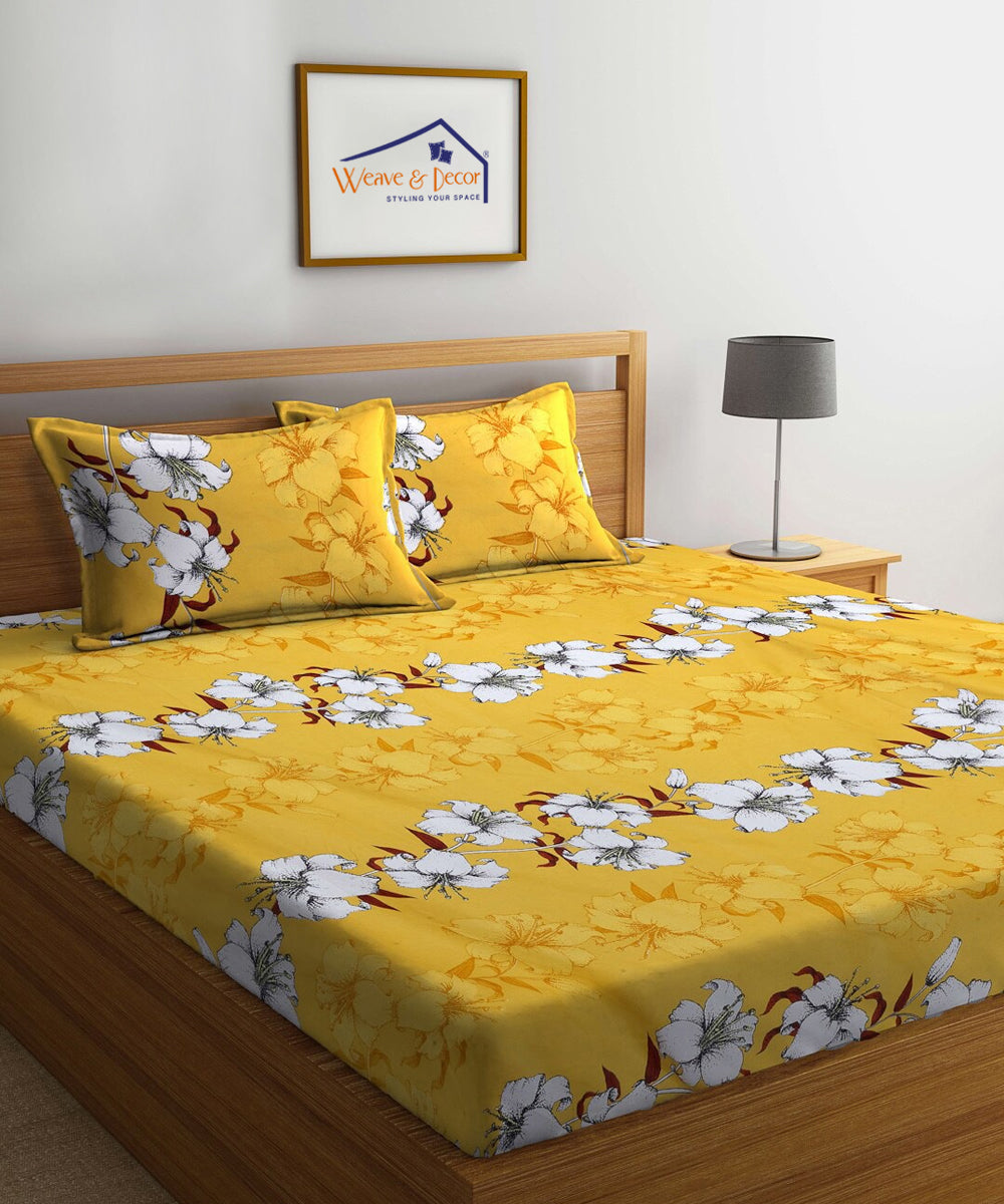 Mustard Floral Bedsheet with 2 Pillow Covers