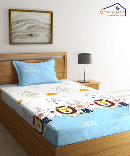 Lion & Bunny Buddies Kids Single Bedsheet With 1 Pillow Cover