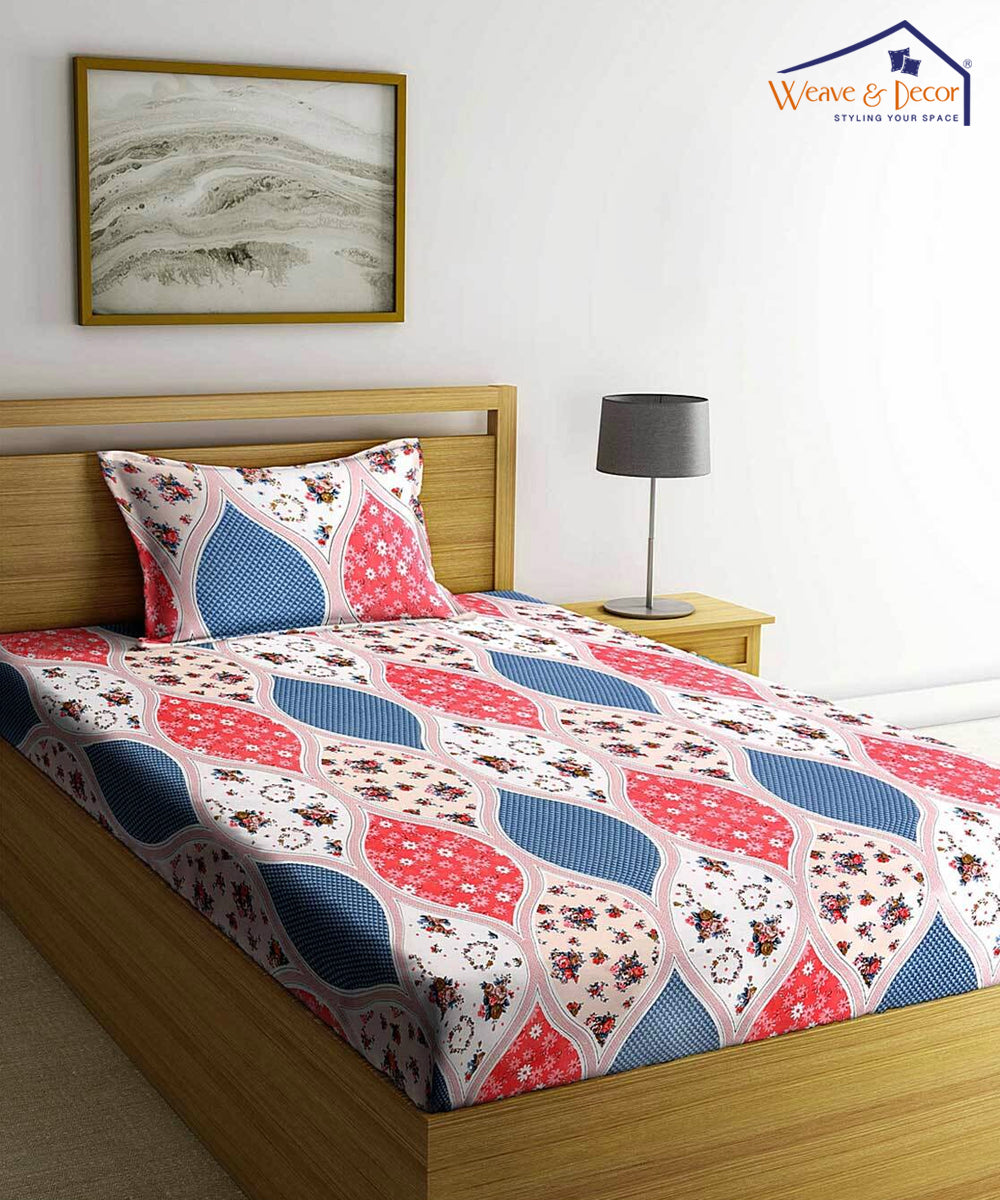 Multi Color Floral Single Fitted Bedsheet With 1 Pillow Cover
