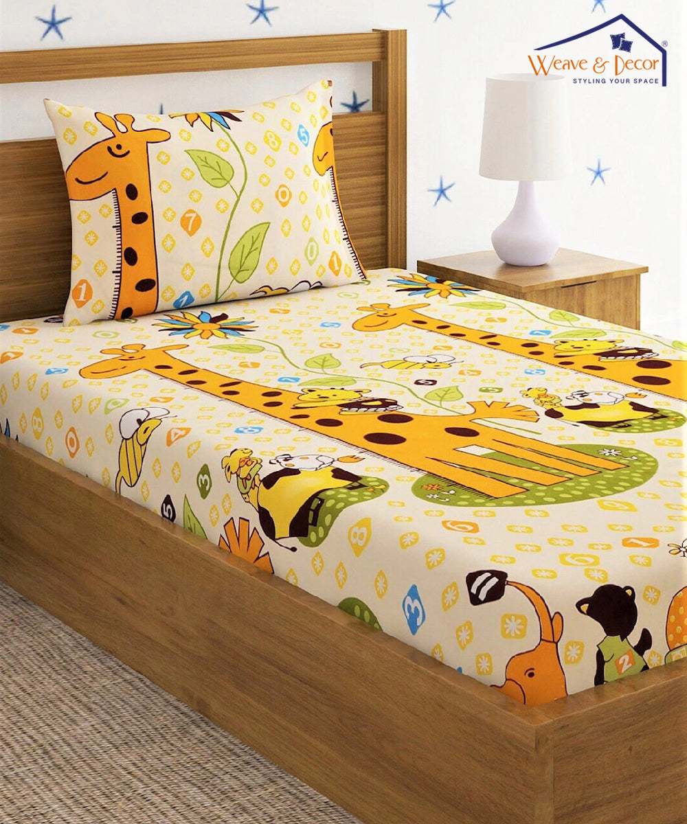 Giraffe Carnival Kids Single Bedsheet With 1 Pillow Cover