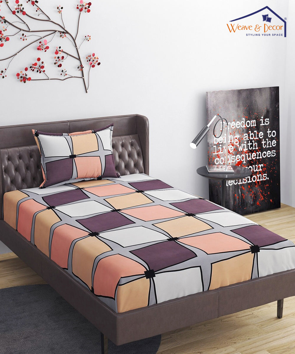 Multi Color Single Fitted Bedsheet With 1 Pillow Cover