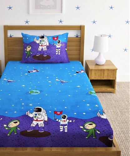 Space Kids Single Bedsheet with 1 Pillow Cover