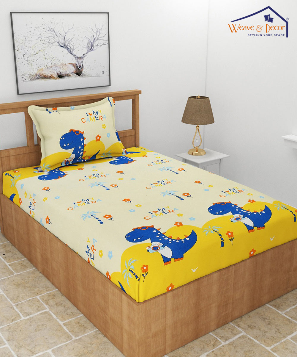 Fun With Dino Kids Single Bedsheet With 1 Pillow Cover