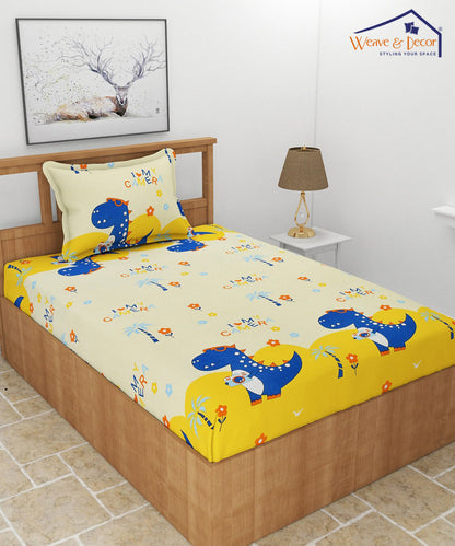 Fun With Dino Kids Single Bedsheet With 1 Pillow Cover