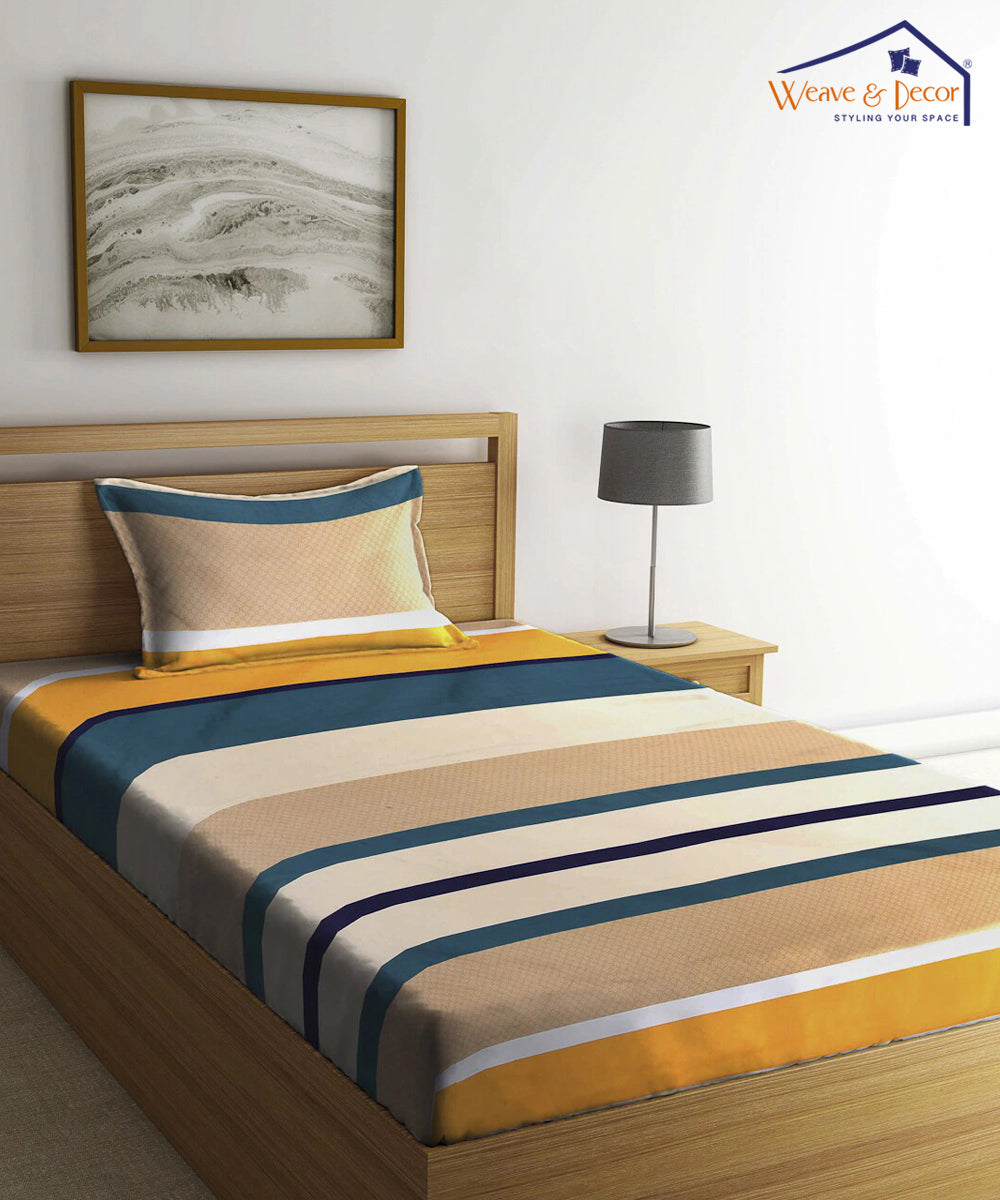 Multi Color Single Bedsheet With 1 Pillow Cover