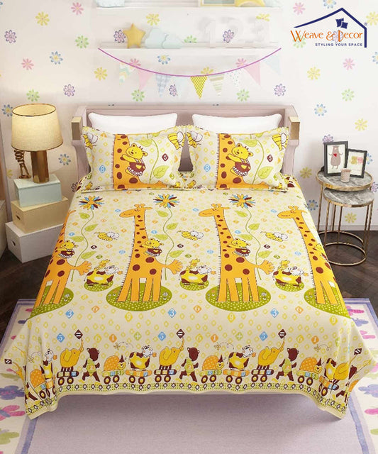 Cute Giraffe King Size Bedsheet With 2 Pillow Cover